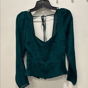Leith Green Backless Tie Front Blouse